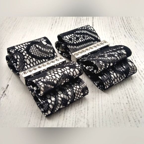 Vintage Rhinestone Lace Shoes Clip On Shoe Bow Accessories - Picture 2 of 12